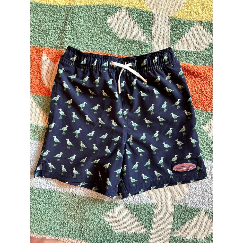 Vineyard Vines Boys Navy Seagull Print Swim Trunks Size 6 NWOT
